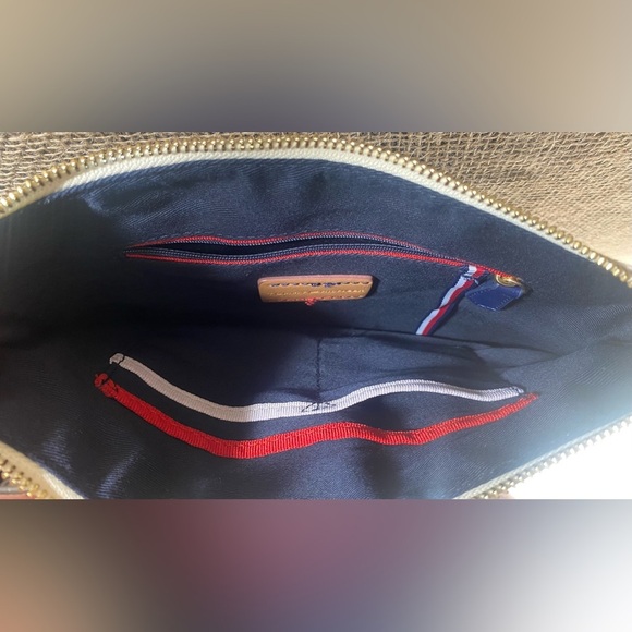 Tommy Hilfiger Canvas Crossbody/Shoulder Purse, Blue/Beige Striped, Adjustable - Picture 6 of 9